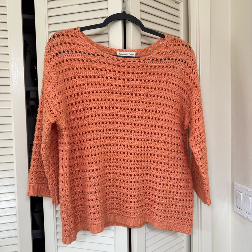 Coldwater Creek Crochet Sweater in Vibrant Orange